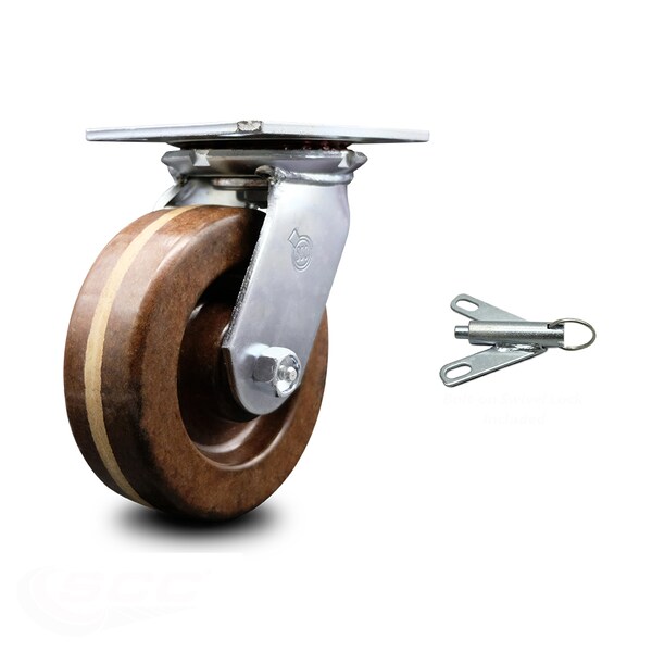 Service Caster 6 Inch Heavy Duty High Temp Phenolic Caster with Roller Bearing and Swivel Lock SCC-35S620-PHRHT-BSL - main